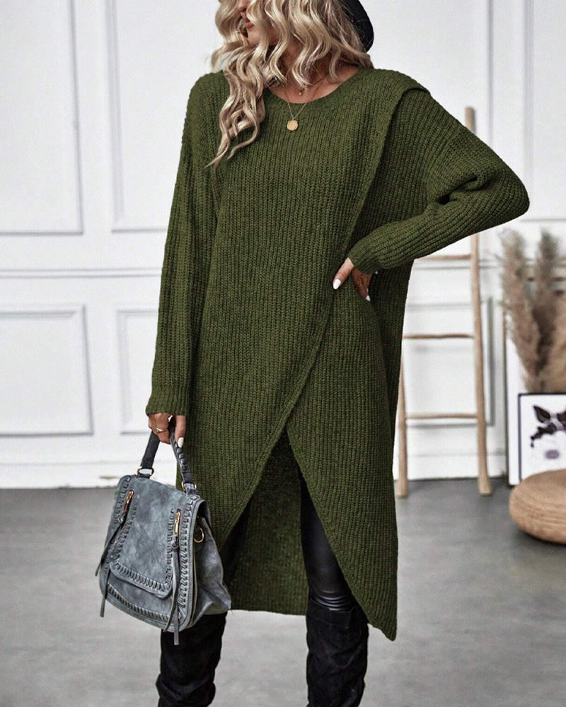 Effenkleurige sweaterjurk met onregelmatige zoom