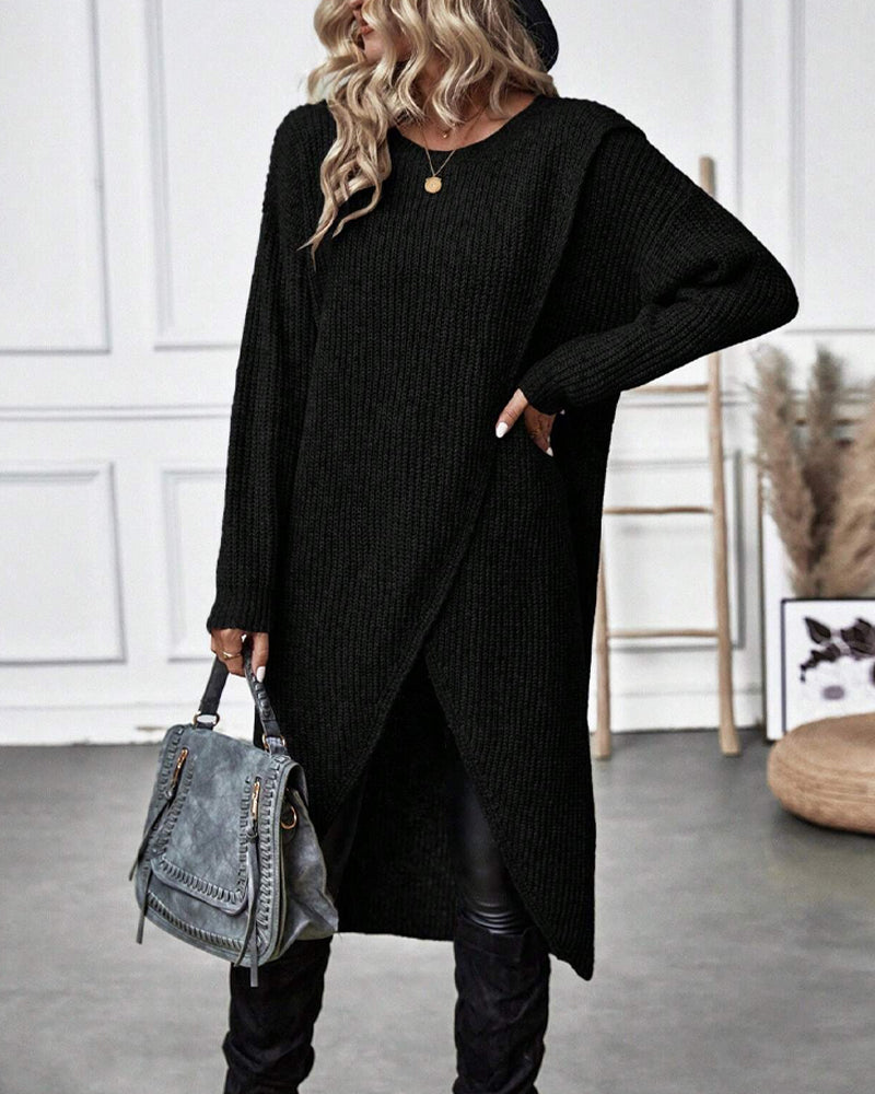 Effenkleurige sweaterjurk met onregelmatige zoom