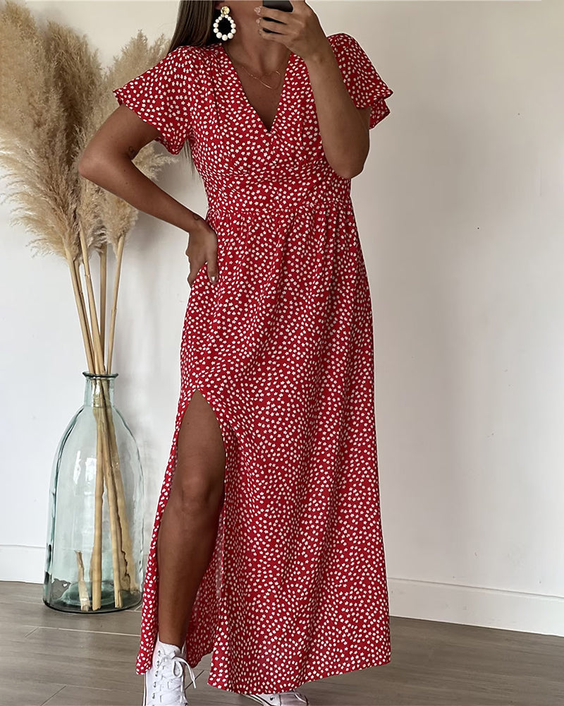 Maxi-jurk met bedrukte v-hals