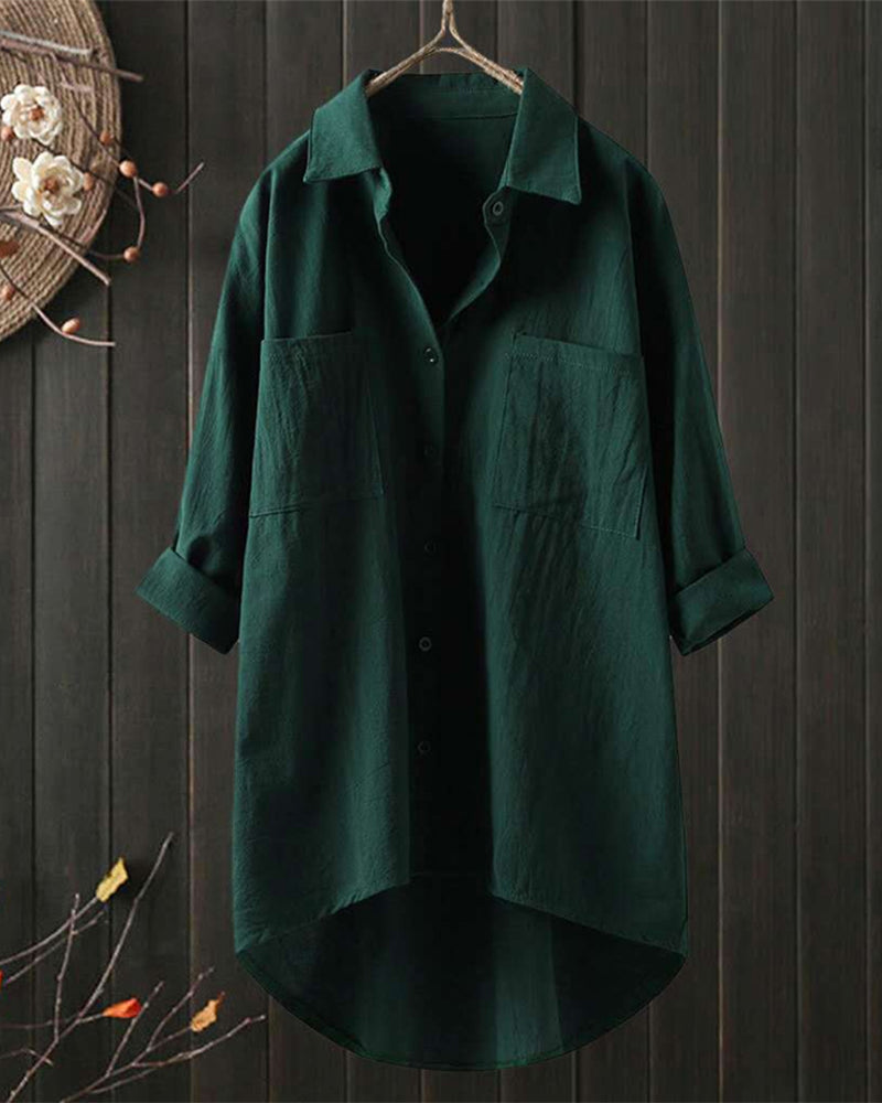 Losse blouse met effen kleur met lange mouwen