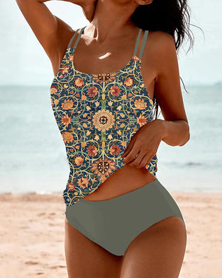 Gedrukte tankini met dubbele riem