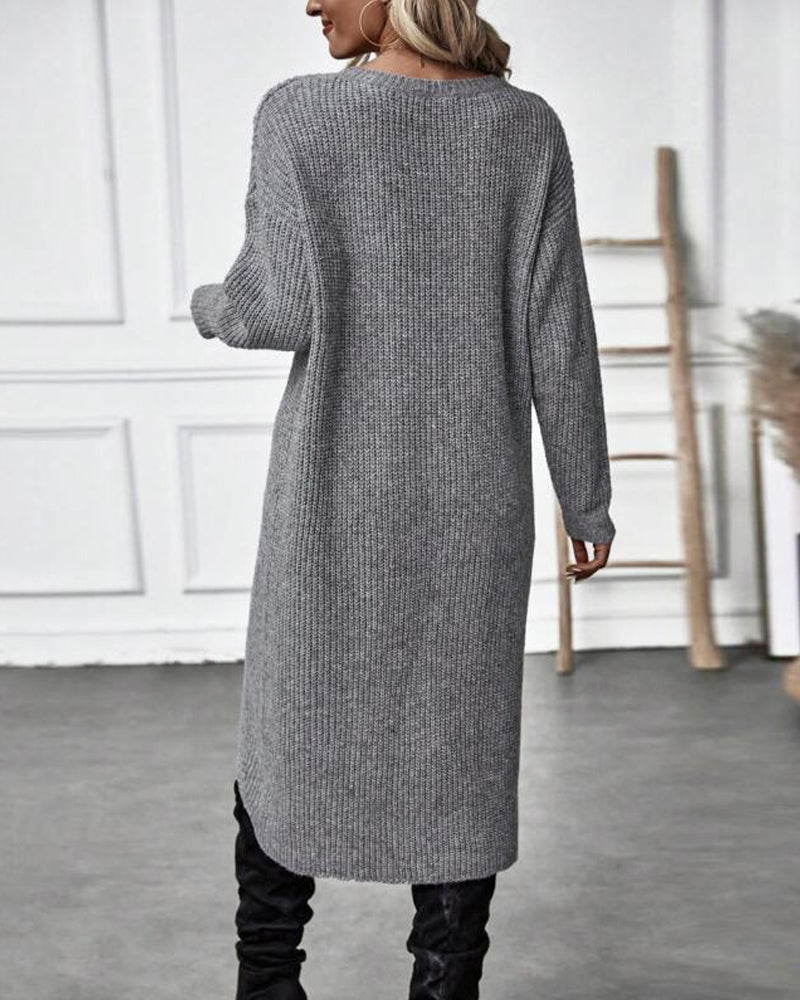 Effenkleurige sweaterjurk met onregelmatige zoom