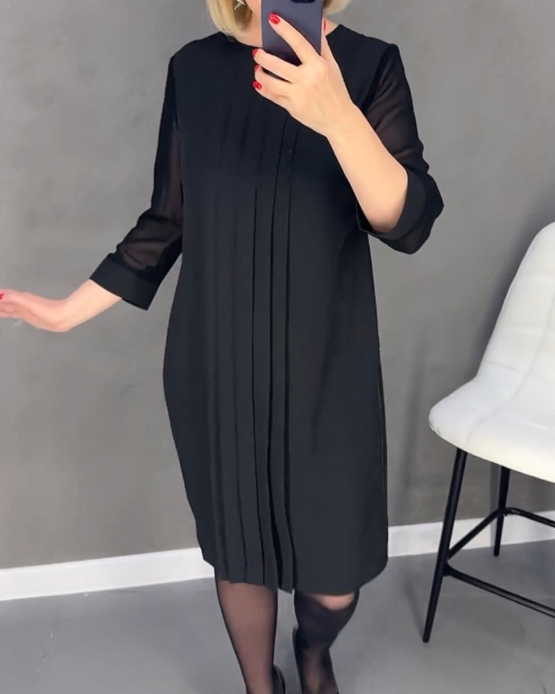 Geplooide effen jurk van patchwork-mesh