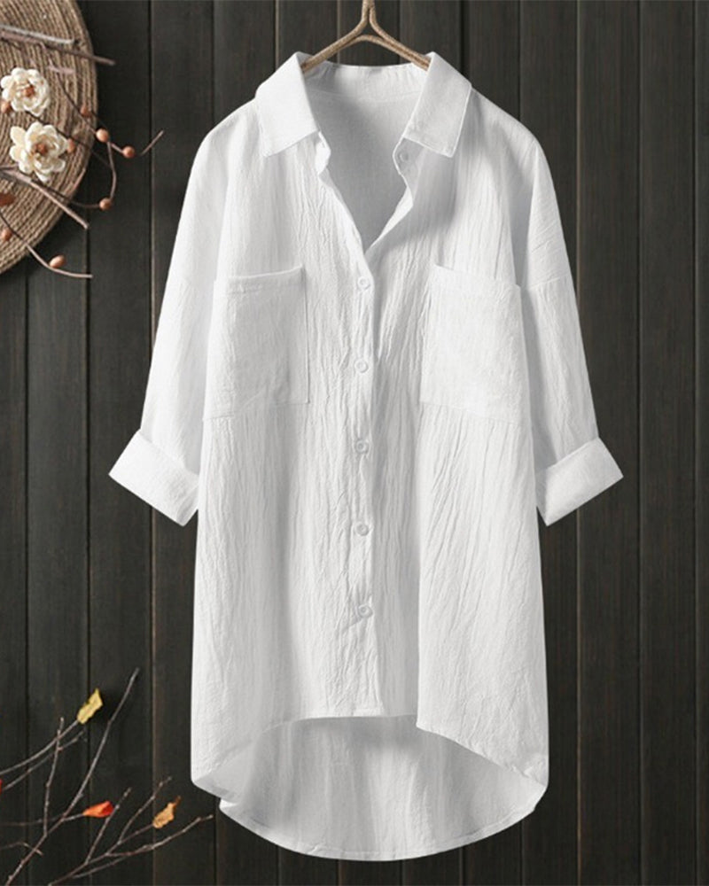 Losse blouse met effen kleur met lange mouwen