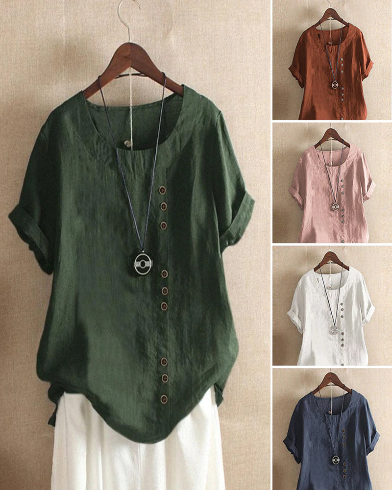 Effen zomer-T-shirt met korte mouwen en ronde hals