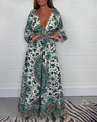Jumpsuit met print en diepe V-hals