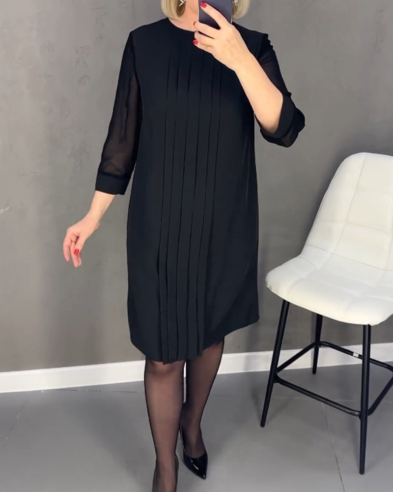 Geplooide effen jurk van patchwork-mesh