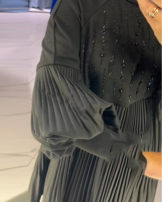 Ballonmouwtje jurk met opstaande kraag