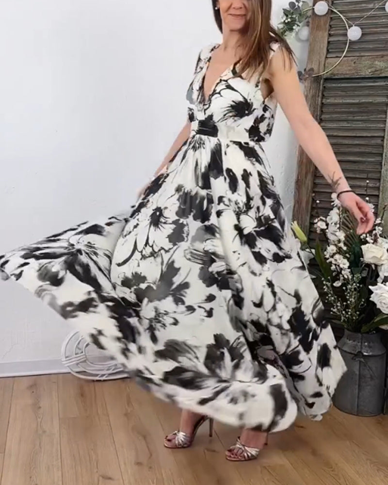 Mouwloze zwierige jurk met bloemenprint