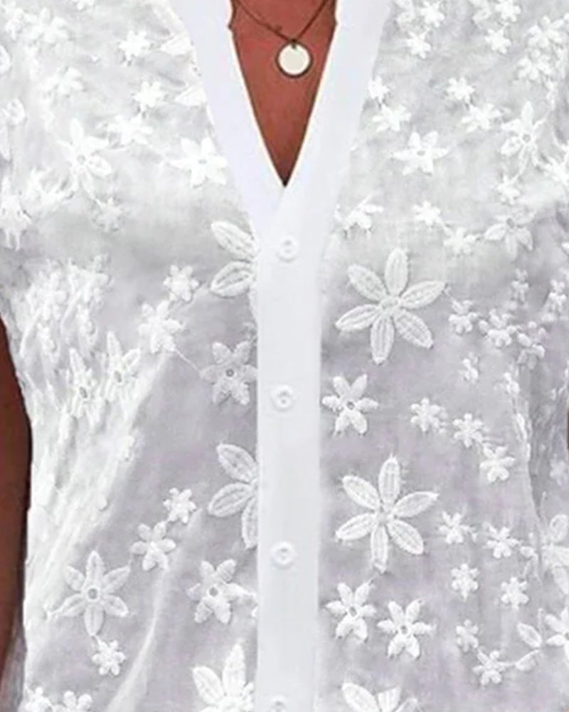 Blouse met korte mouwen en V-hals