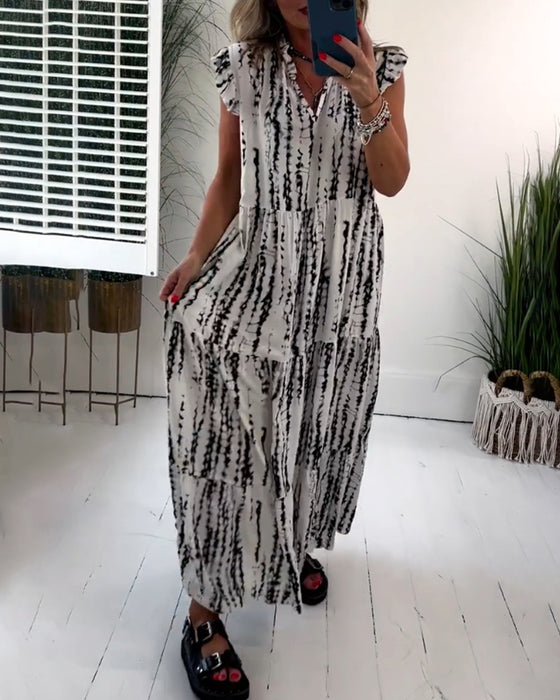 Fly Mouw Gedrukt V-Hals Jurk