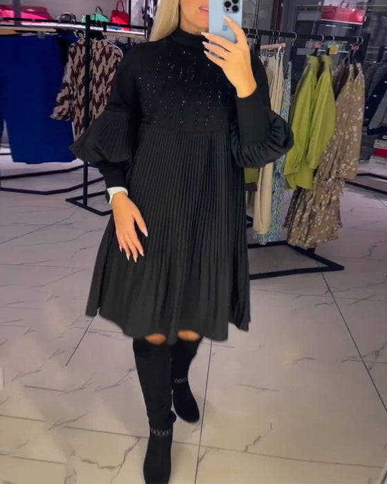 Ballonmouwtje jurk met opstaande kraag