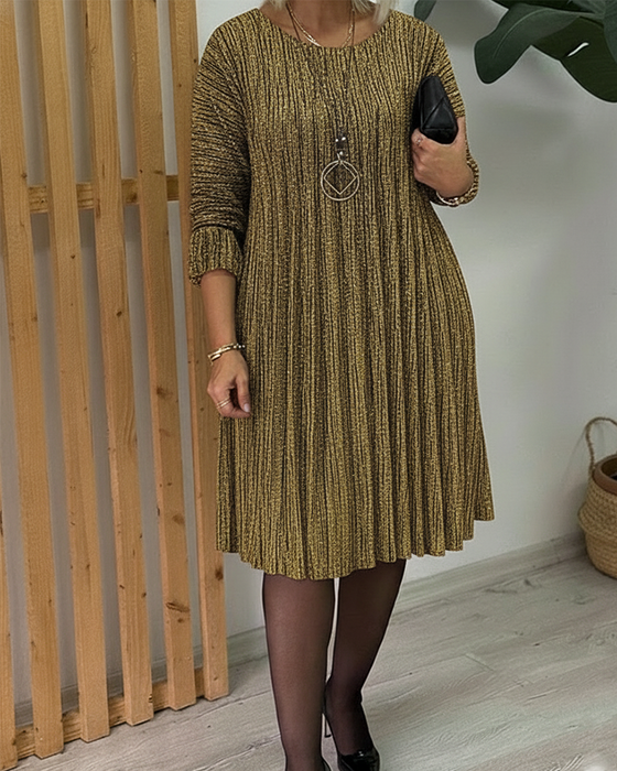 Jurk Ronde Hals Glinsterend Geplooid Mode