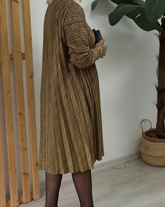 Jurk Ronde Hals Glinsterend Geplooid Mode