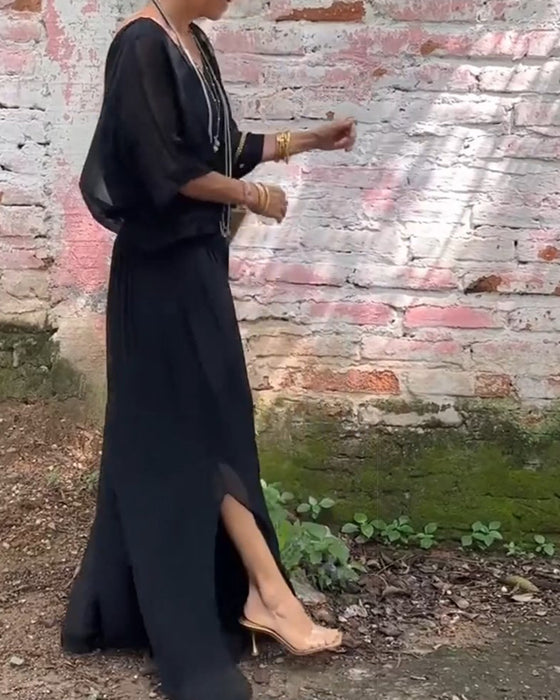 Casual tweedelig pak met V-hals, effen kleur