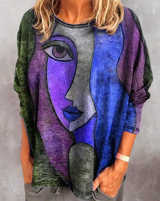 Top met lange mouwen en gezichtsprint