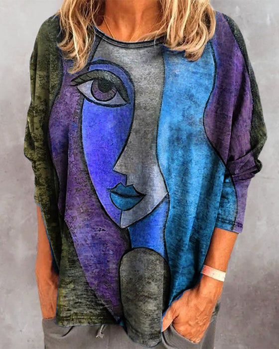 Top met lange mouwen en gezichtsprint