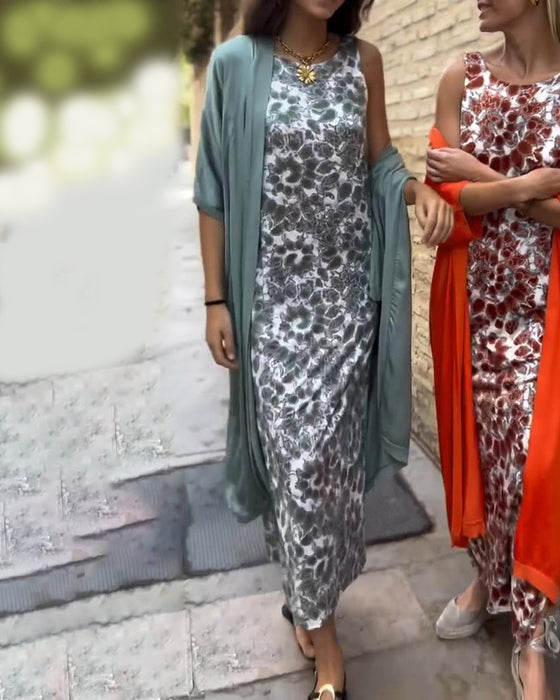 Vintage print elegant tweedelig pak