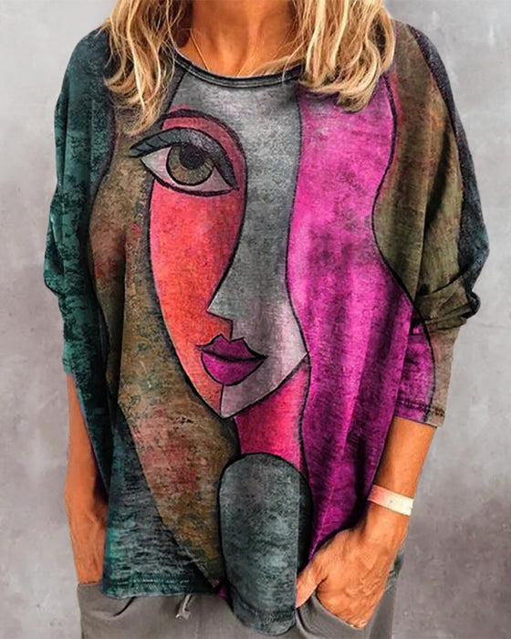 Top met lange mouwen en gezichtsprint