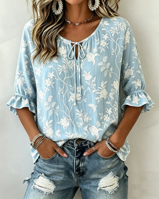 Blouse Strik Ruffle Print