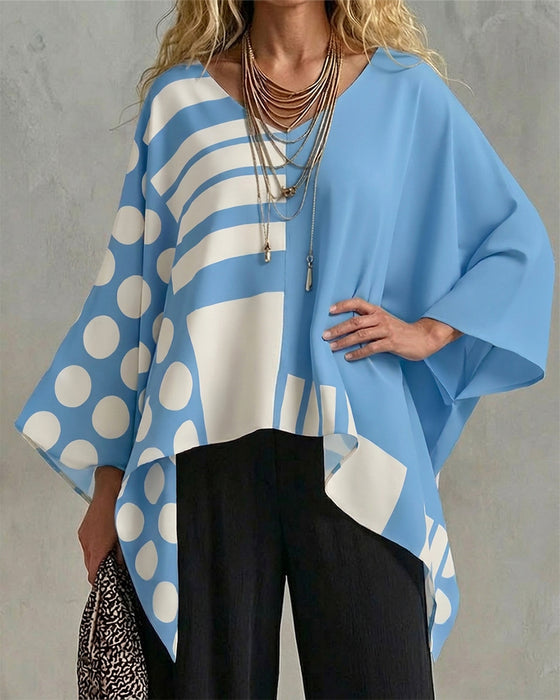 Blouse Polka Dot Streep Patchwork V Hals