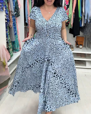 Korte Mouw Jurk met V-Hals