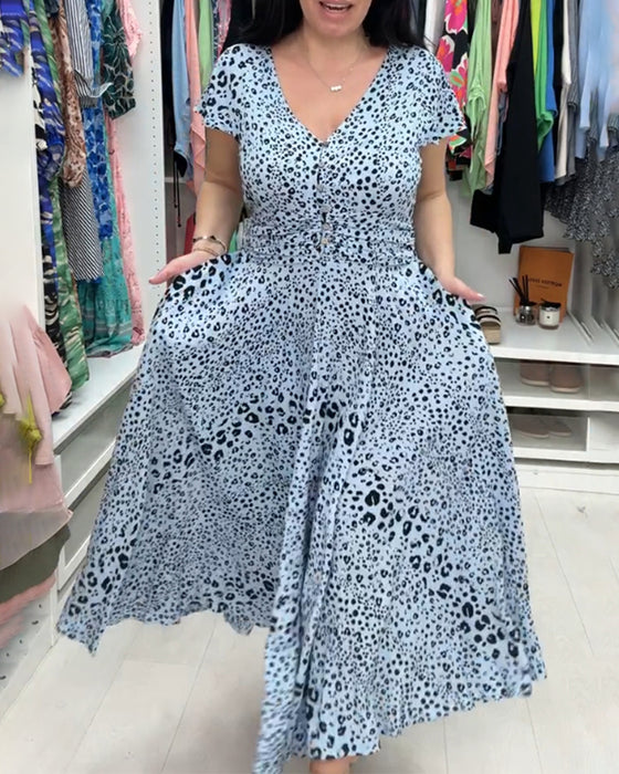 Korte Mouw Jurk met V-Hals