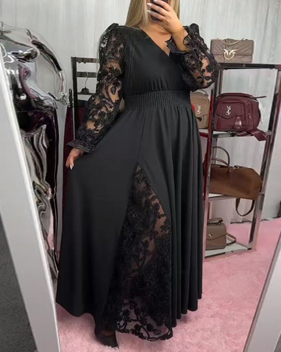 Jurk Kant Stiksel V-Hals A-Zoom