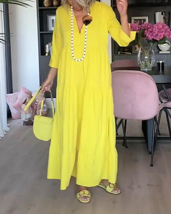 Casual patchwork jurk met reverszak en effen kleur