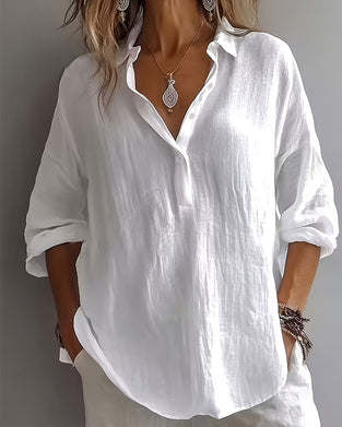 Blouse Effen Kleur Knoopsgat Half Knoopsluiting Langmouw