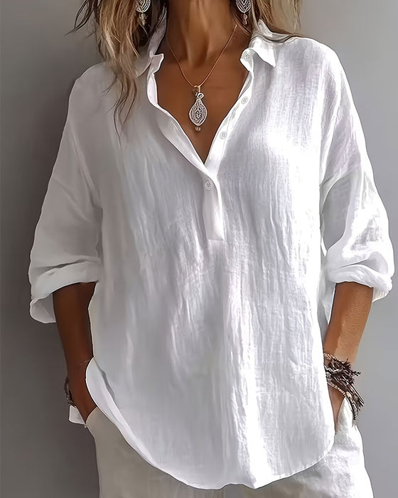 Blouse Effen Kleur Knoopsgat Half Knoopsluiting Langmouw