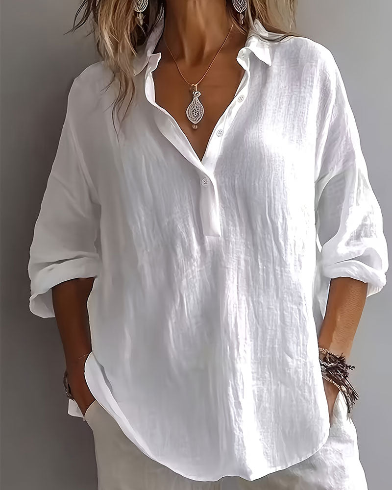 Blouse Effen Kleur Knoopsgat Half Knoopsluiting Langmouw