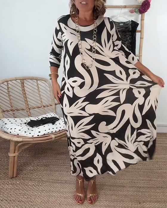 Jurk Met Ronde Hals En Lange Mouwen Met Print