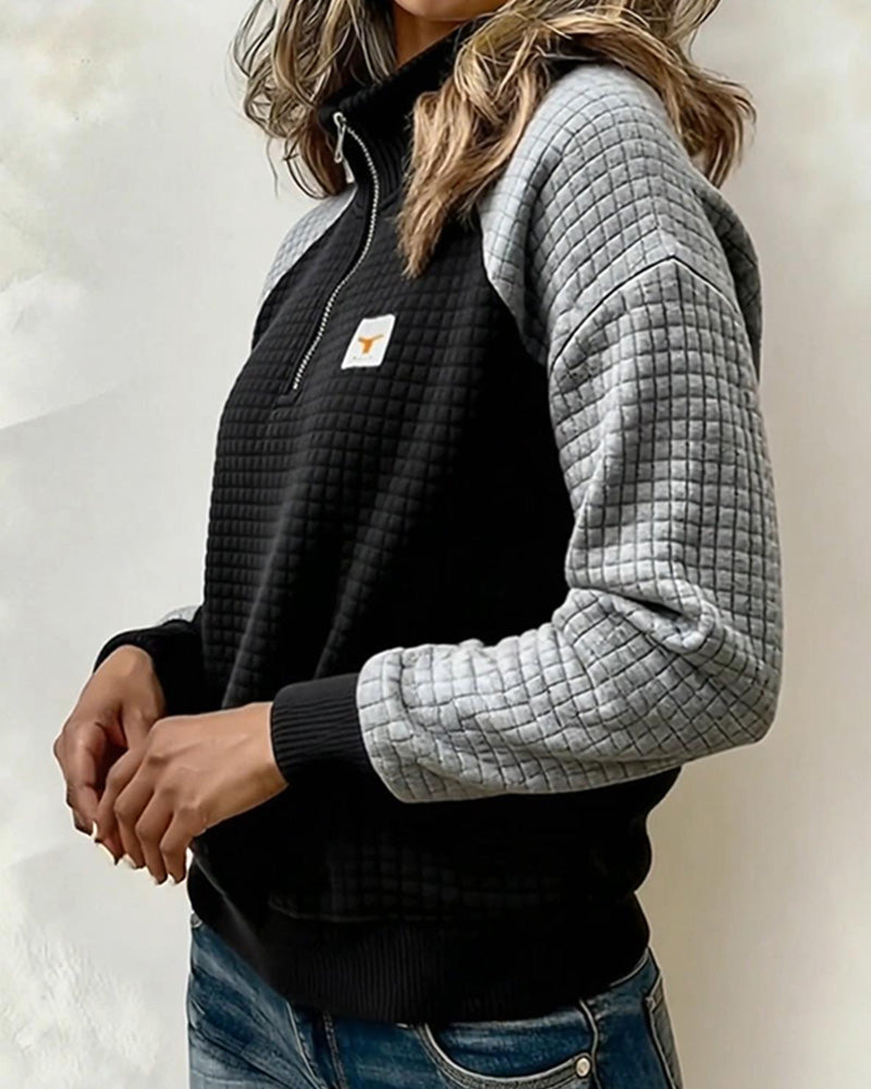 Trui Staande Kraag Wafel Kleurblok