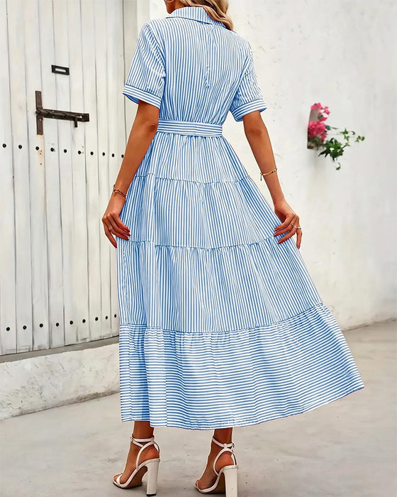 Jurk Gestreept Getailleerd Gelaagd Shirt Maxi