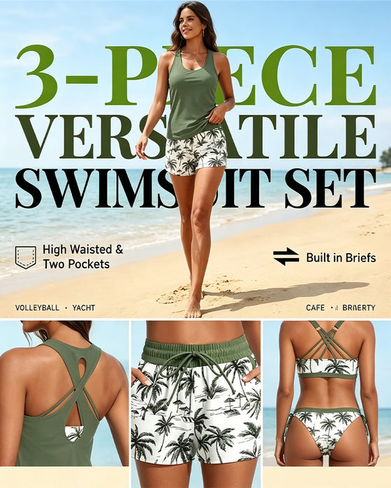 Bedekking En Bikini Crisscross Mouwloze Top + Trekkoord Bedrukte Broek Voor