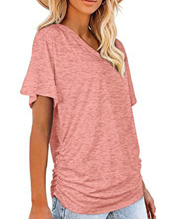 T-Shirt Geplisseerd Effen V-Hals