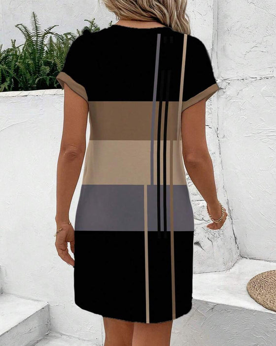 Jurk Ronde Hals Mode Casual Gedrukt