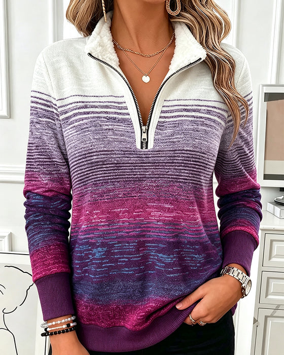 Sweatshirt Half-Rits Gradiënt Staande Kraag