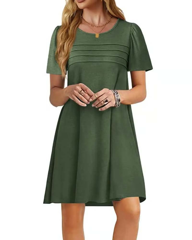 Jurk Ruffle Korte Mouw Ronde Hals