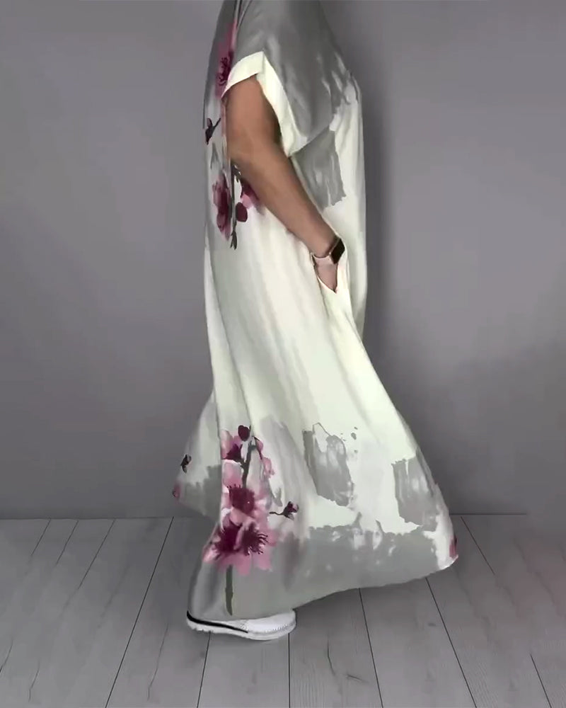 Jurk Inkt Wassen Perzikbloesem V-Hals Maxi