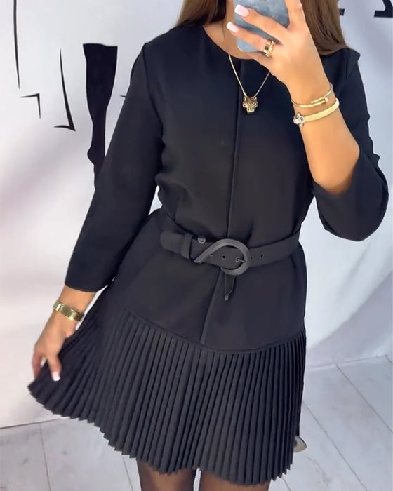 Jurk Met Driekwartmouwen En Accordeonplooien