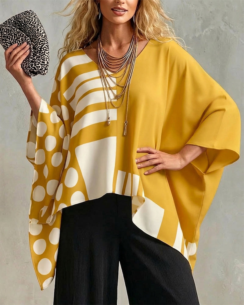 Blouse Polka Dot Streep Patchwork V Hals