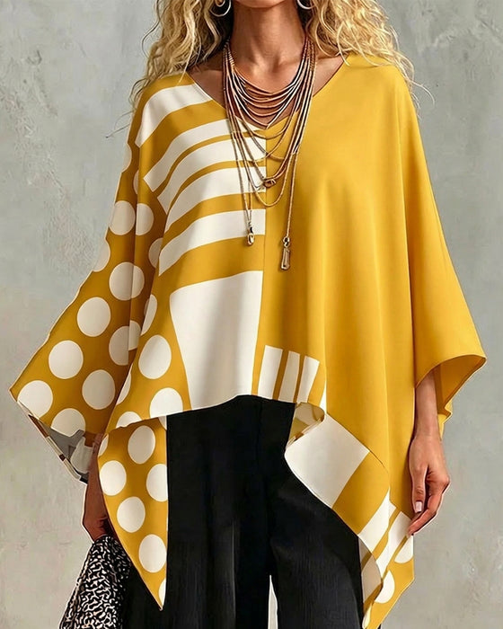Blouse Polka Dot Streep Patchwork V Hals