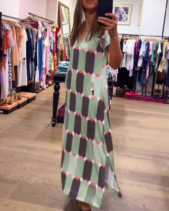 Jurk V-Hals Korte Mouw Volle Rok