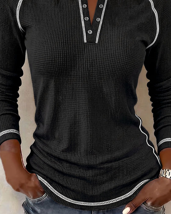 Top Wafel Henley Lange Mouw