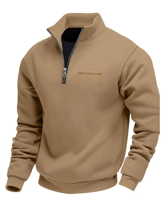 Sweatshirt Effen Kleur Staande Kraag Rits