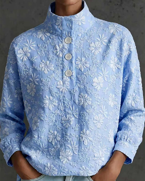 Blouse Mock Hals Knoop Mode