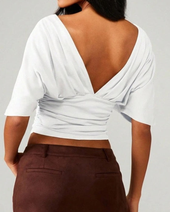 Top V-Hals Vleermuis Mouw Taille Stropdas