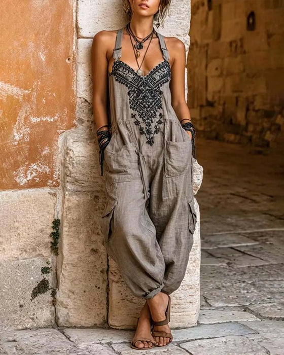 Casual Jumpsuit Met Zakken En Print